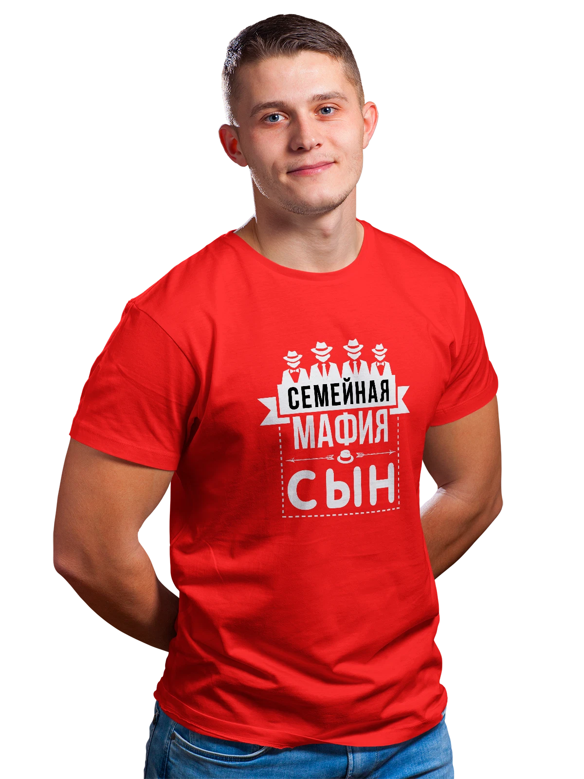 Футболка Семейная мафия сын красная с принтом — для мужа — Красная, фото 1