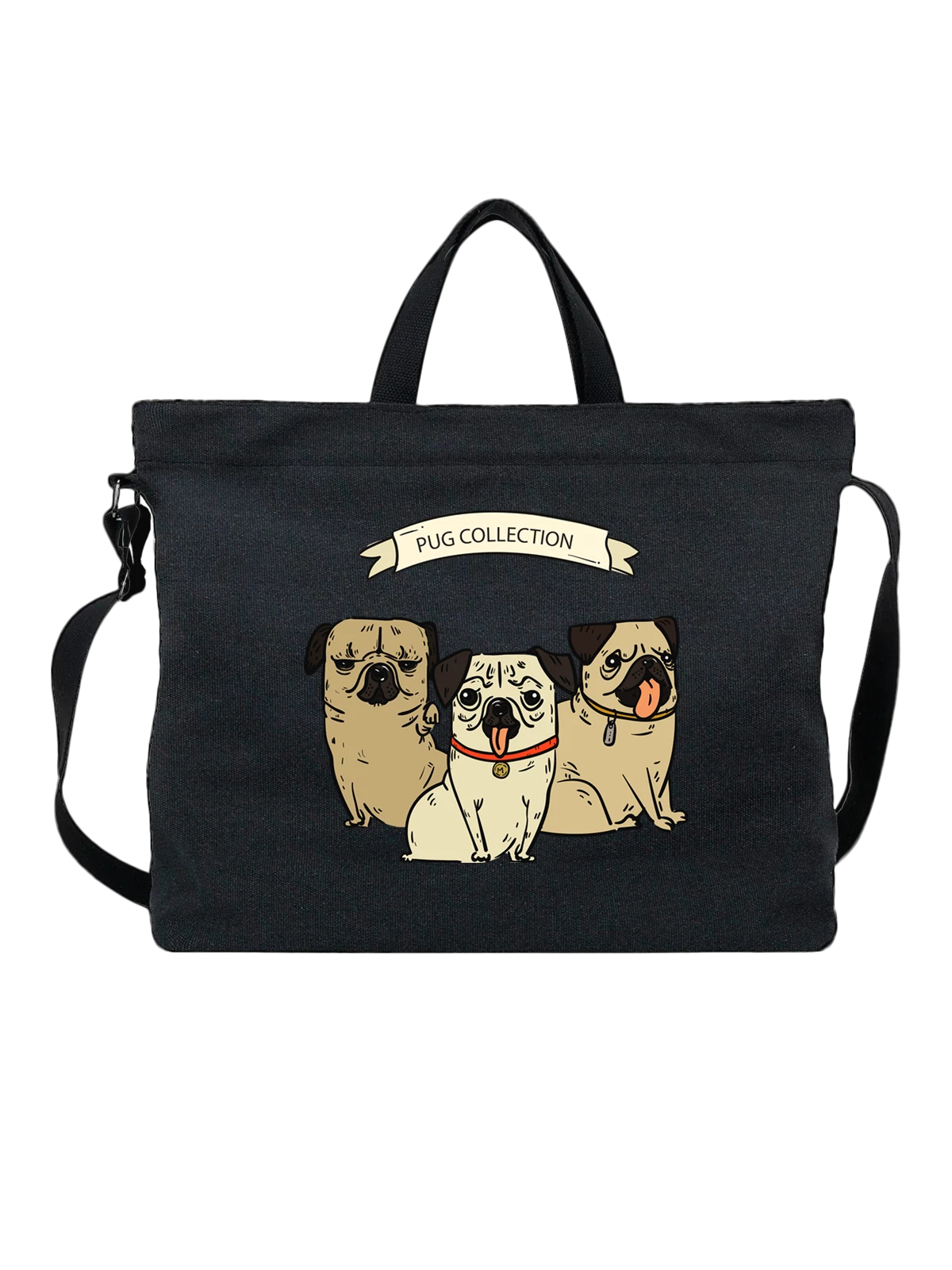 Сумка Мопсы pug collection чёрная с принтом — кинология — Чёрная, фото 1