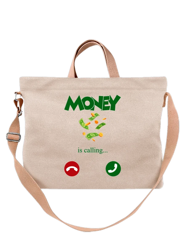 Сумка надпись money is calling — Белая, фото 1