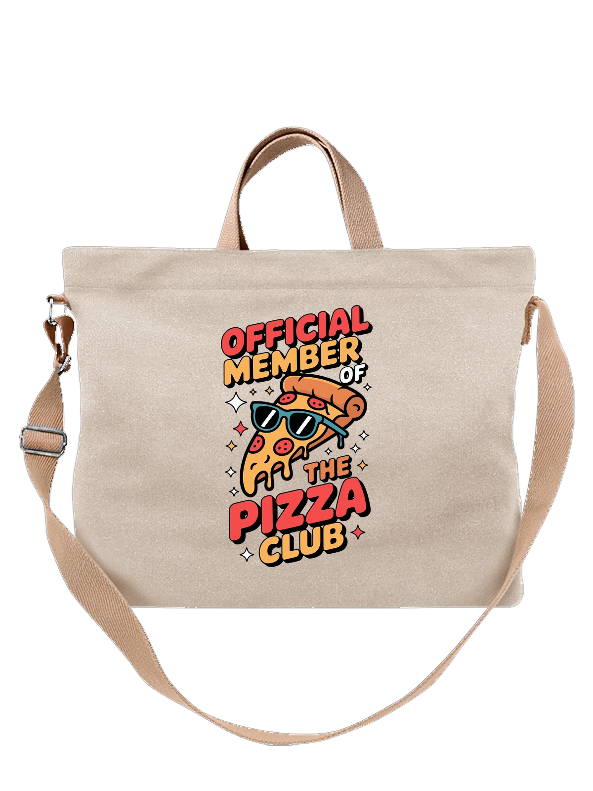 Сумка бежевая с принтом Пицца в очках и Pizza Club — очки — Бежевая, фото 1