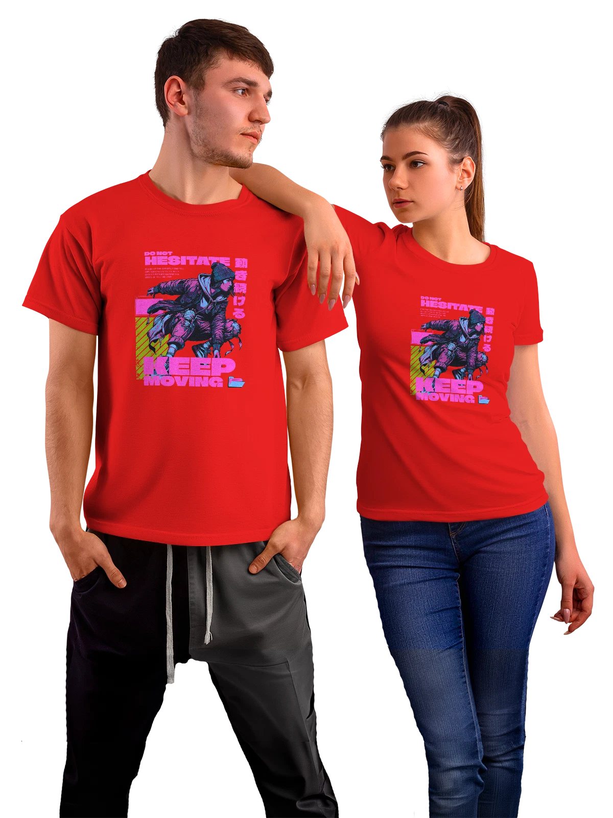 Футболка Skateboarder girl-скейтер в зимней одежде красная с принтом — sneakers — Красная, фото 1
