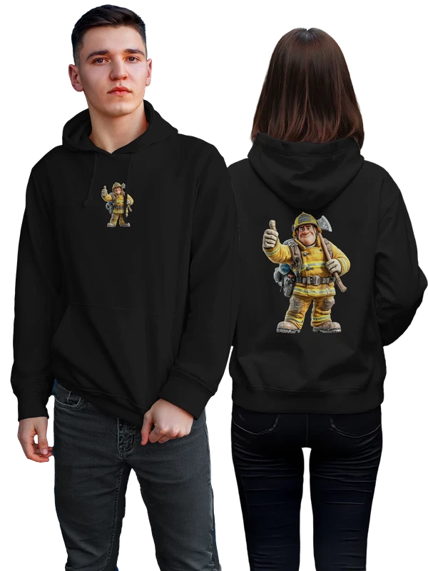 Худи cartoon firefighter с каской и топором — Чёрная, фото 1