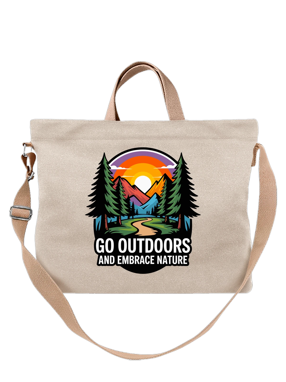 Сумка бежевая с принтом Горный пейзаж с лесной тропой Go Outdoors — туризм — Бежевая, фото 1