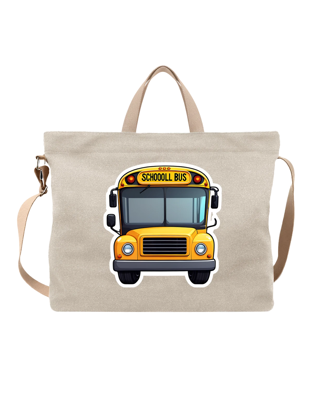 Сумка Школьный автобус с надписью School Bus белая с принтом — школьный транспорт — Белая, фото 1