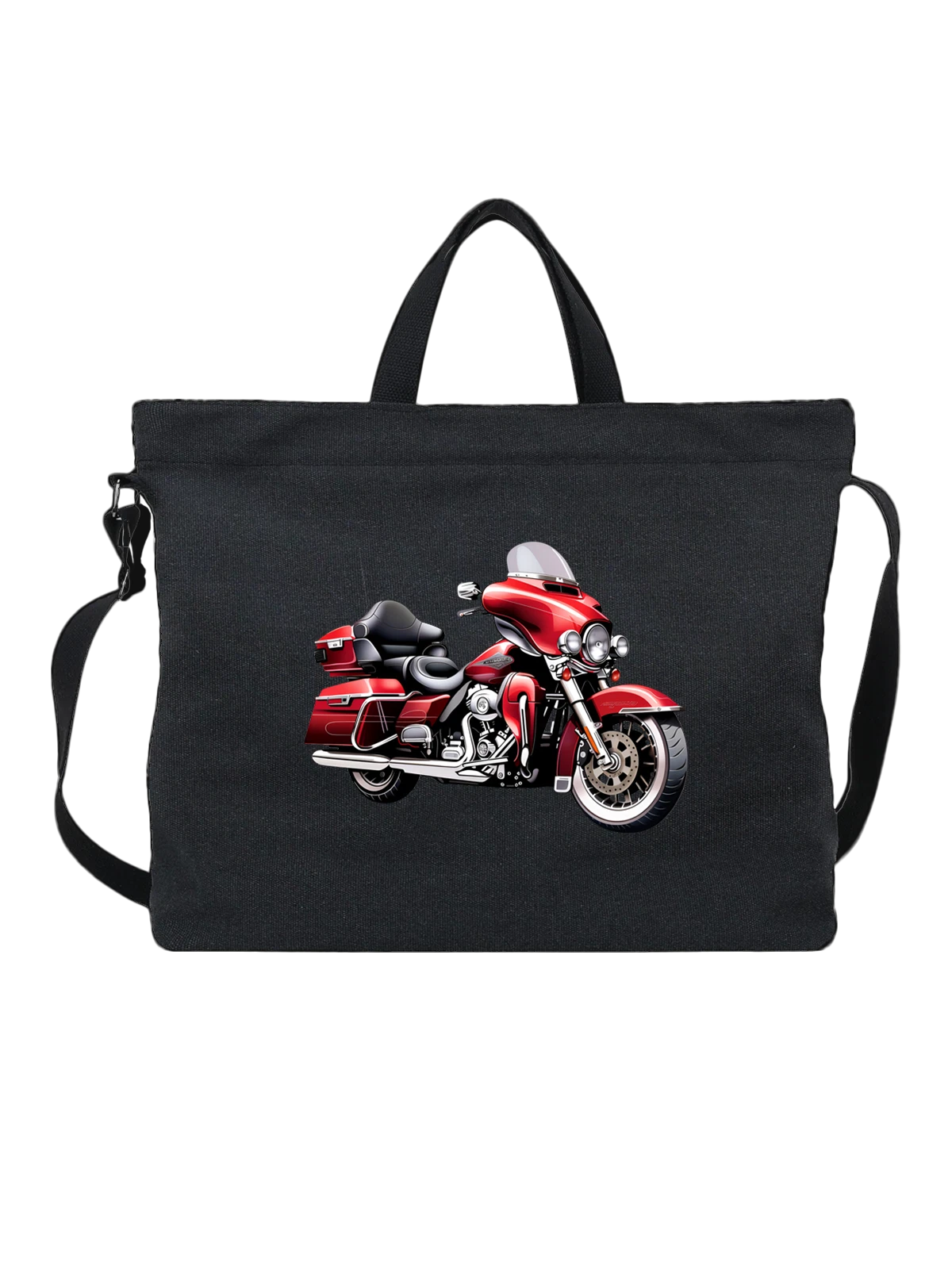 Сумка Красный Harley-Davidson туристический байк чёрная с принтом — хром — Чёрная, фото 1
