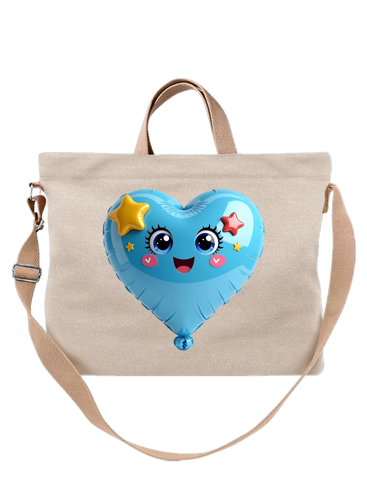 Сумка Голубой heart balloon с kawaii лицом белая с принтом — милый персонаж — Белая, фото 1