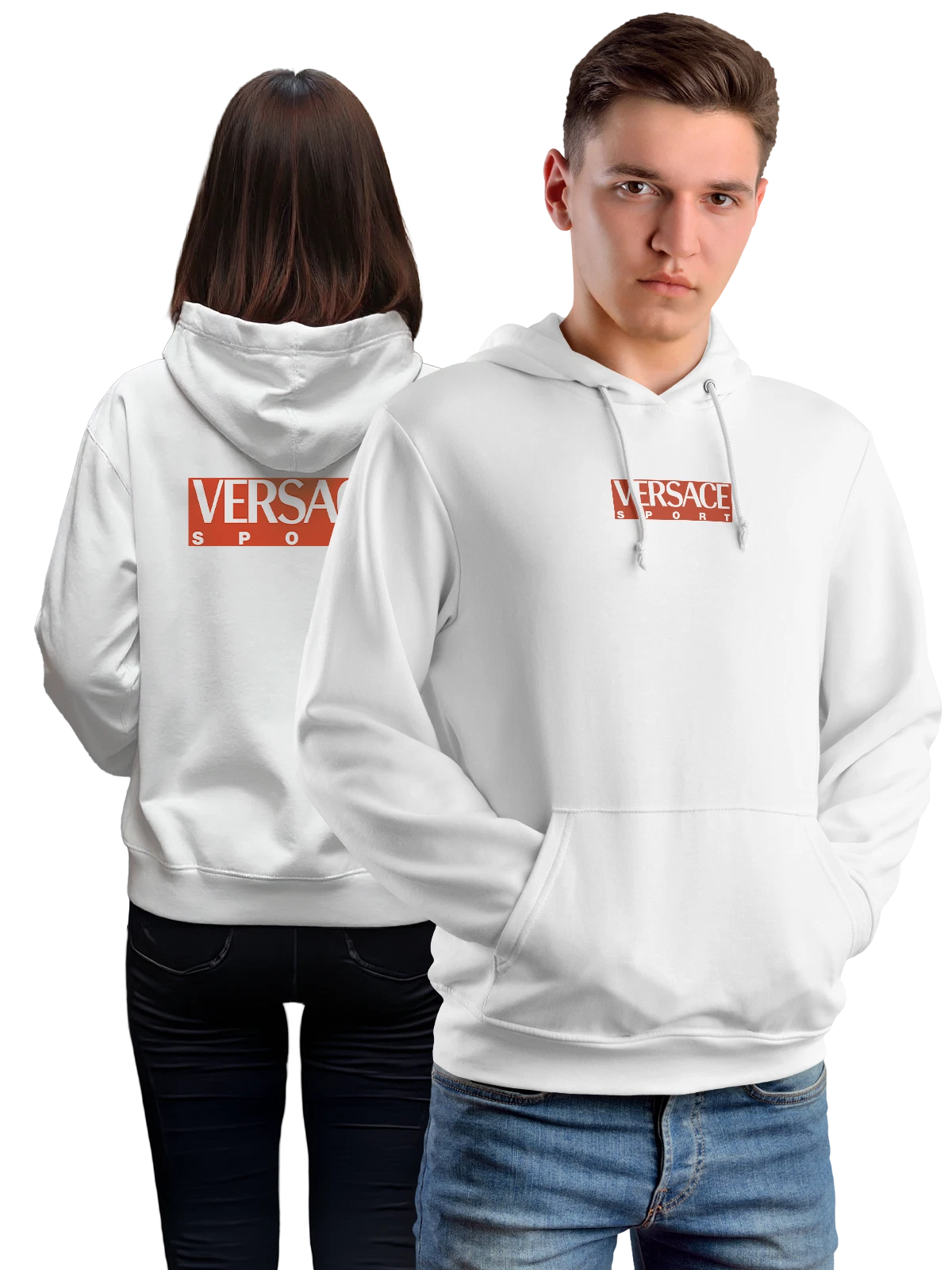 Худи Versace белое с принтом — контрастный прямоугольный принт — Белая, фото 1