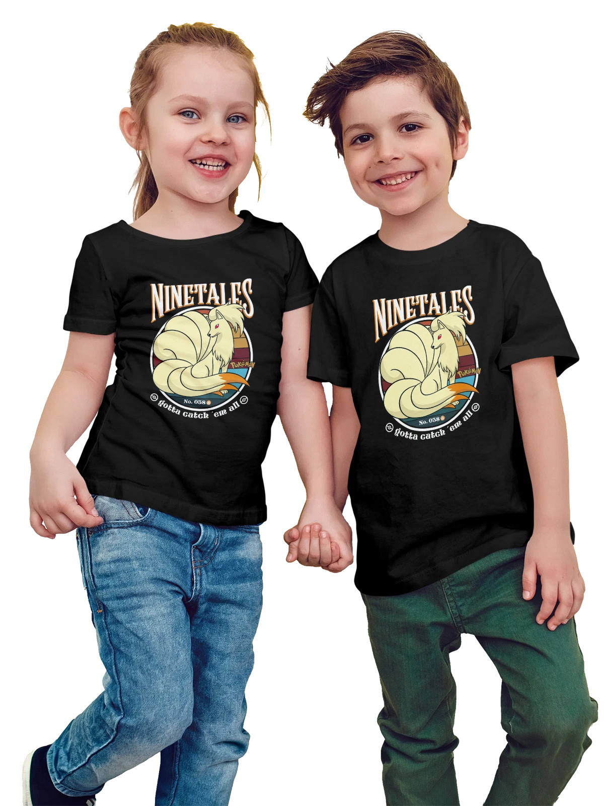Футболка детская Нинеталес Покемон огненный лис чёрная с принтом — девять хвостов — Чёрная, фото 1