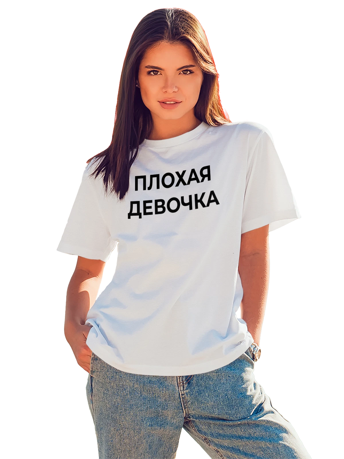 Футболка Плохая девочка белая с принтом — футболка подростку — Белая, фото 1