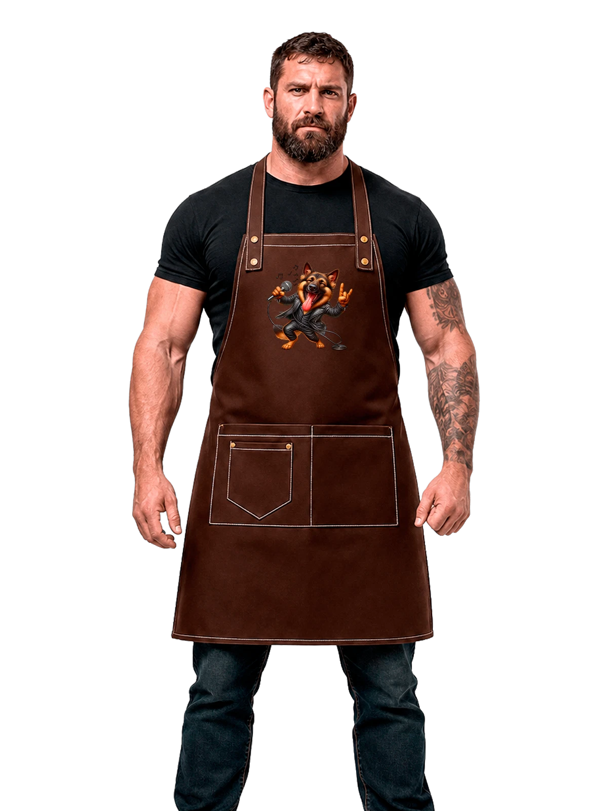 Фартук Немецкая овчарка рокер чёрный с принтом — кинология — Чёрная, фото 1