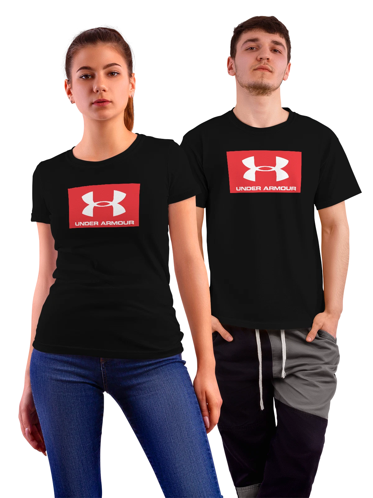Футболка Under Armour логотип на красном фоне чёрная с принтом — спортивная экипировка — Чёрная, фото 1