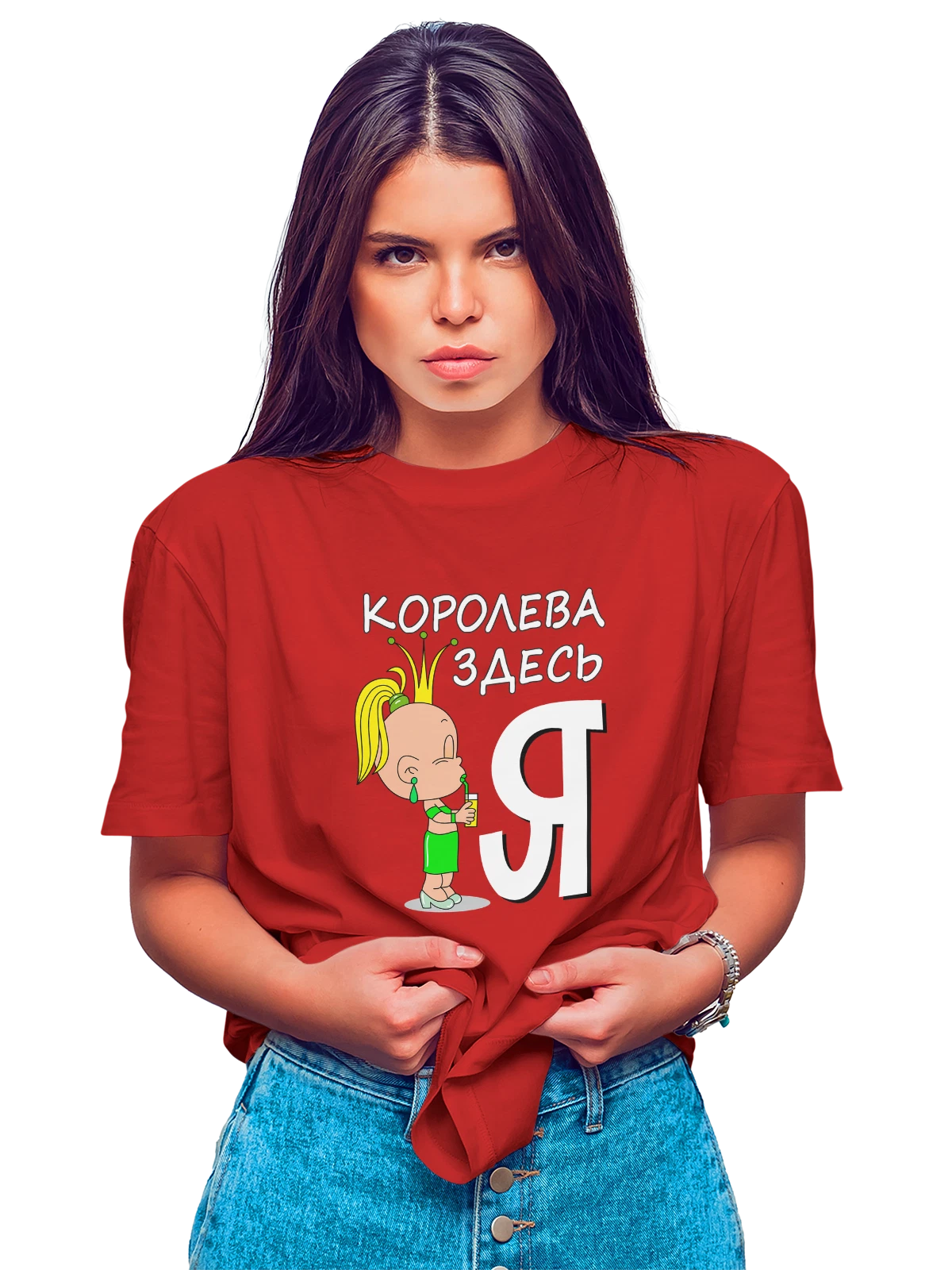 Футболка с девочкой королева здесь я красная с принтом — футболка подростку — Красная, фото 1