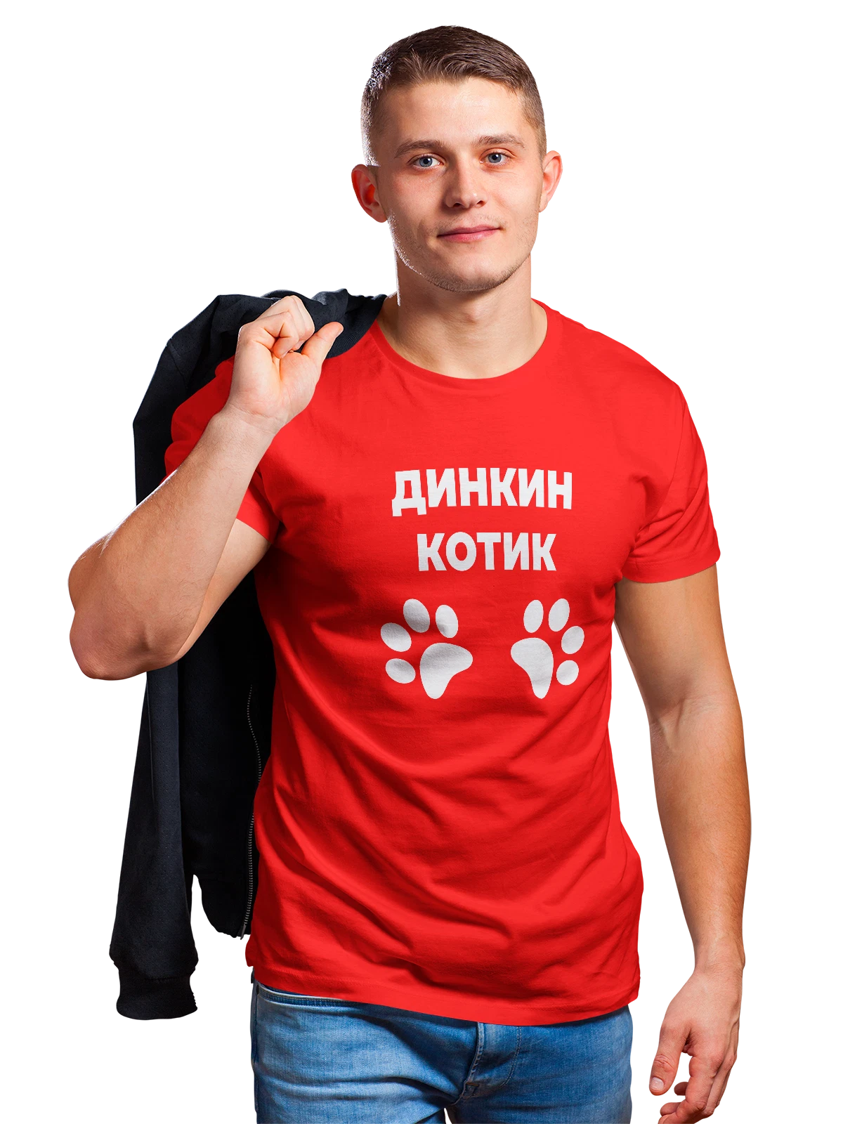 Футболка Имя Дина котик красная с принтом — надпись с именем — Красная, фото 1