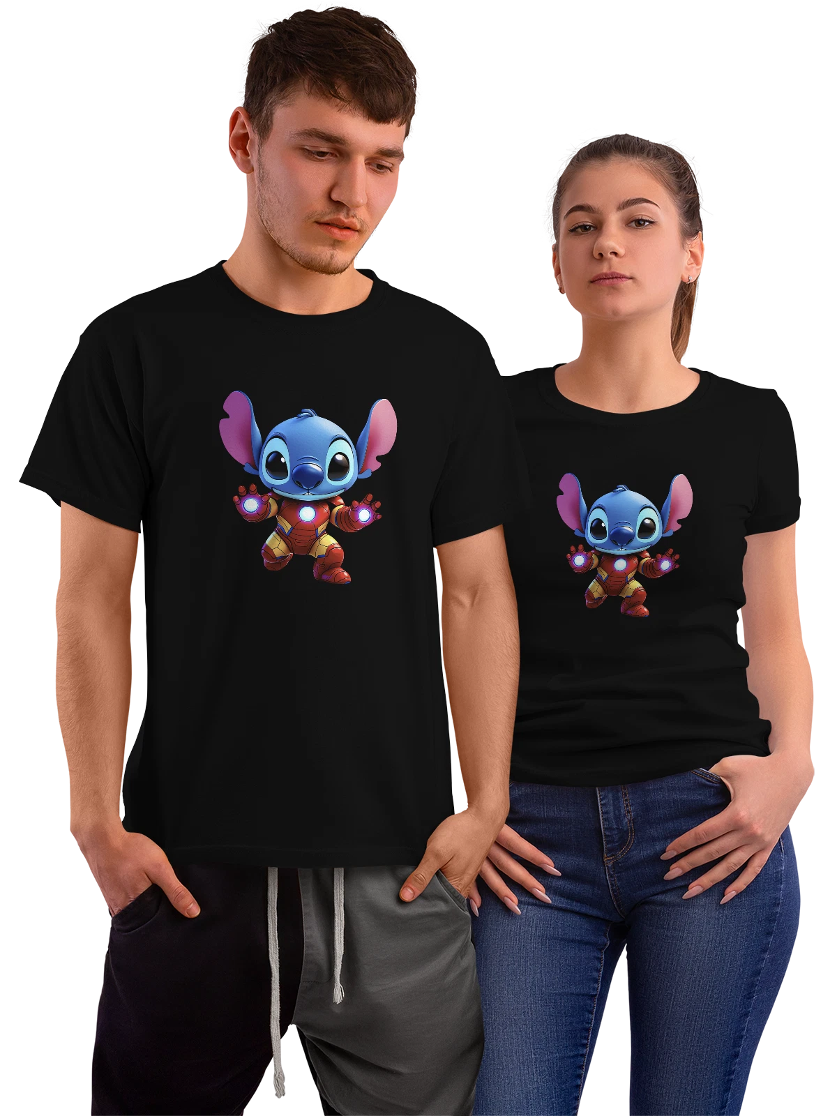 Футболка Ститч Stitch Железный человек Marvel Мстители чёрная с принтом — светящаяся грудь — Чёрная, фото 1