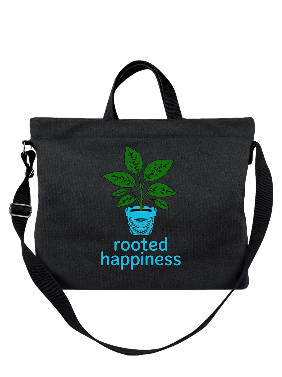 Сумка чёрная с принтом Растение в горшке rooted happiness — декоративное растение — Чёрная, фото 1