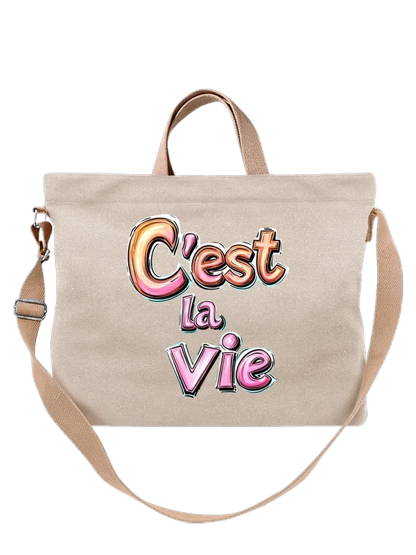 Сумка надпись Cest la Vie в розовом градиенте — Белая, фото 1