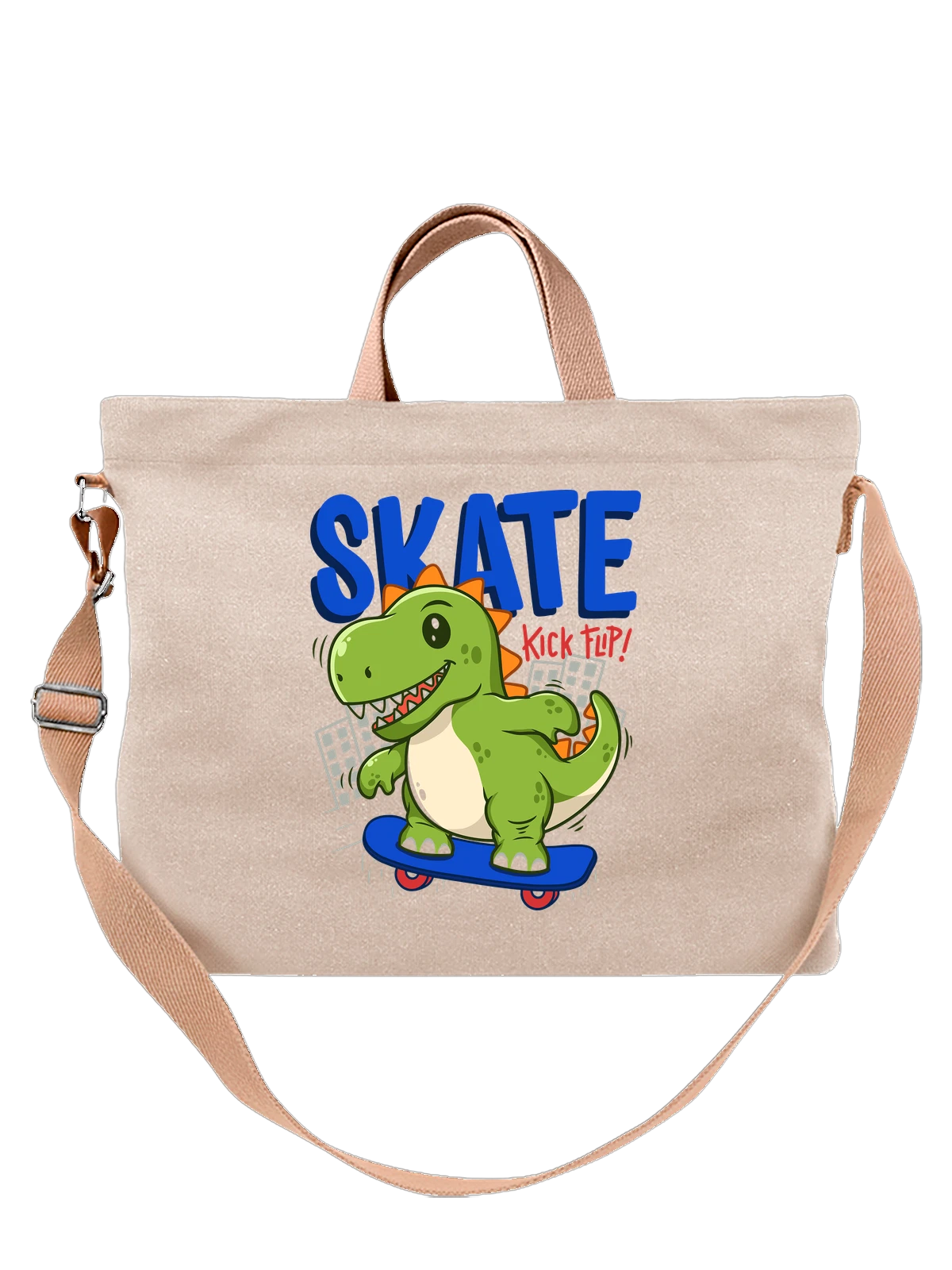 Сумка Динозавр skate белая с принтом — подарок любителю динозавров — Белая, фото 1