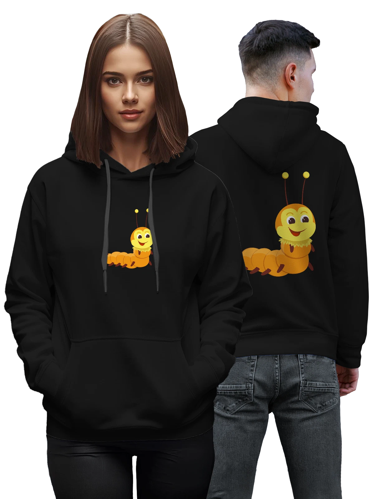 Худи Гусеница чёрное с принтом — подарок любителю природы — Чёрная, фото 1