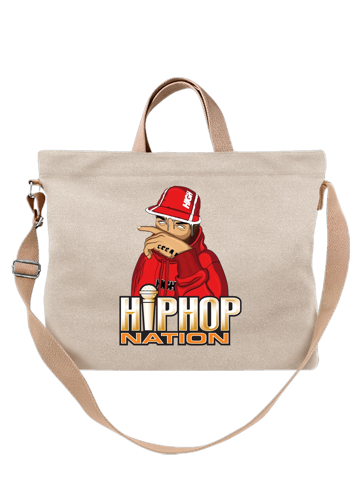 Сумка бежевая с принтом Рэпер в красной кепке Hiphop Nation — streetwear — Бежевая, фото 1