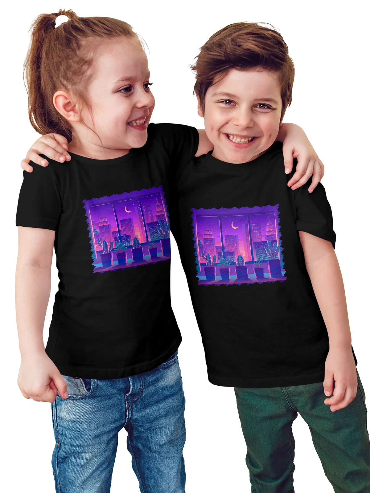 Футболка детская Графика Комната Городской пейзаж чёрная с принтом — достопримечательность — Чёрная, фото 1