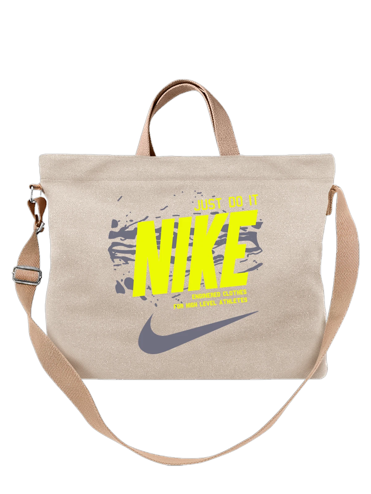 Сумка Nike жёлтый логотип Swoosh крупно белая с принтом — контрастный принт — Белая, фото 1