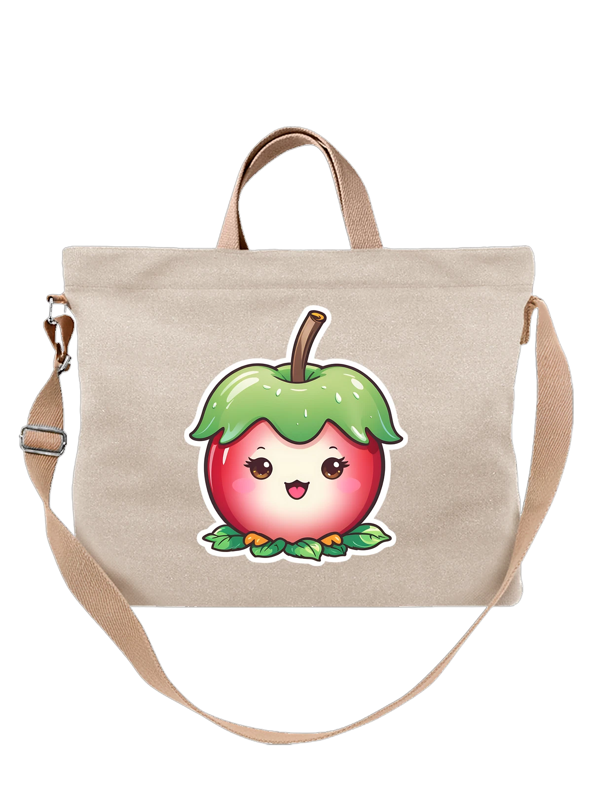 Сумка Милый мультяшный перс с листиком белая с принтом — cute peach — Белая, фото 1