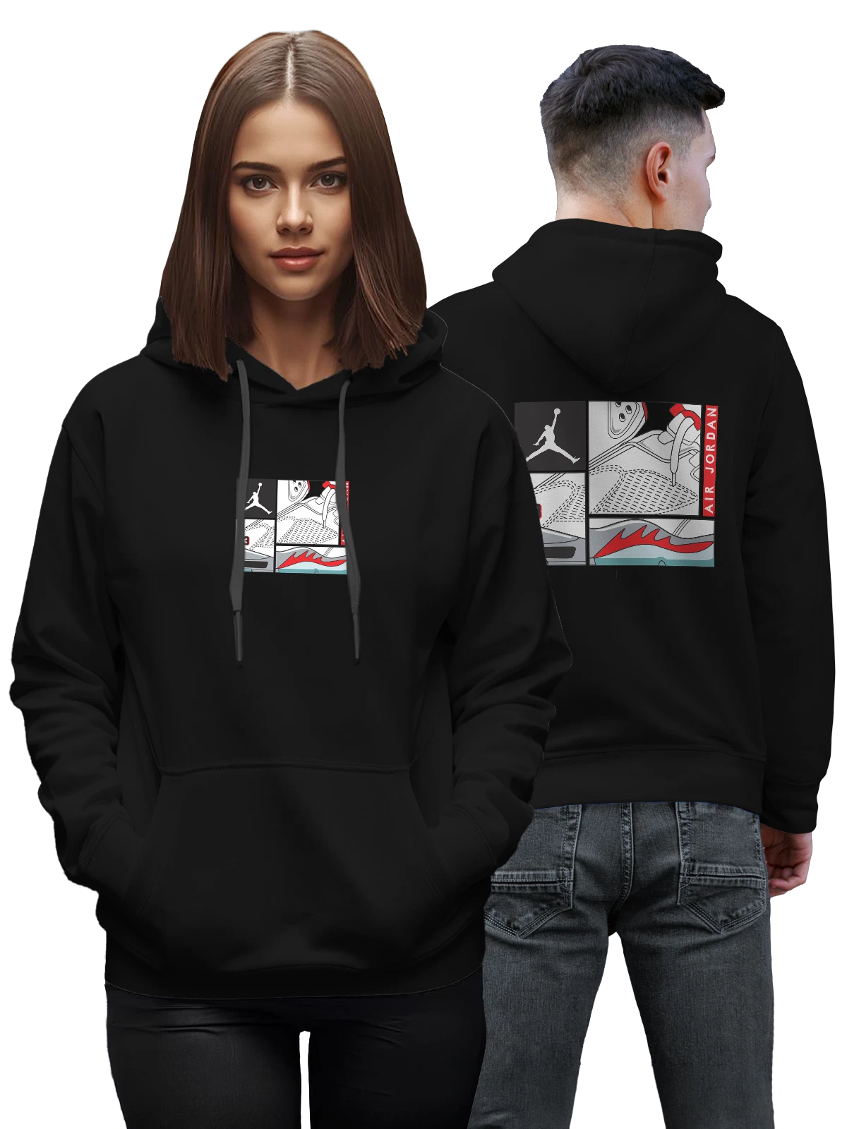 Худи Air Jordan 23 с кроссовком Nike Jumpman чёрное с принтом — шнурки — Чёрная, фото 1
