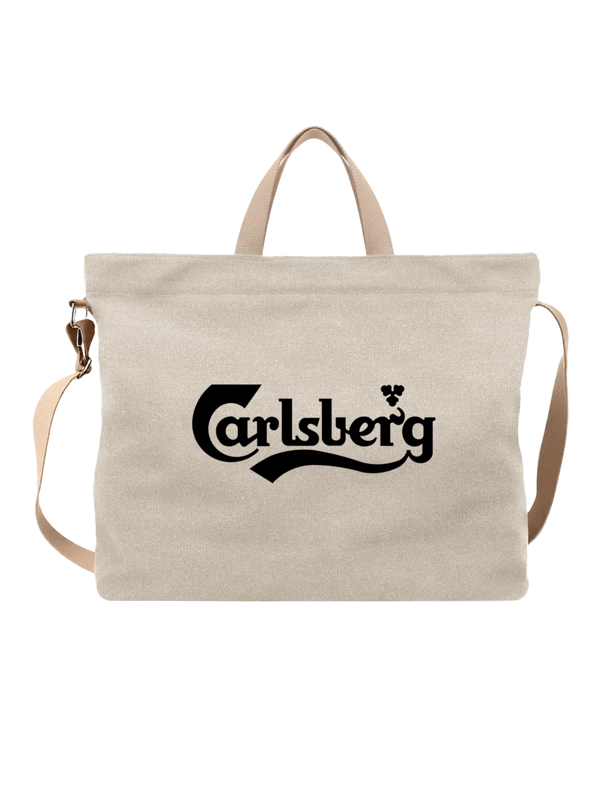Сумка бежевая с принтом Carlsberg — классическая бутылочная этикетка — Бежевая, фото 1