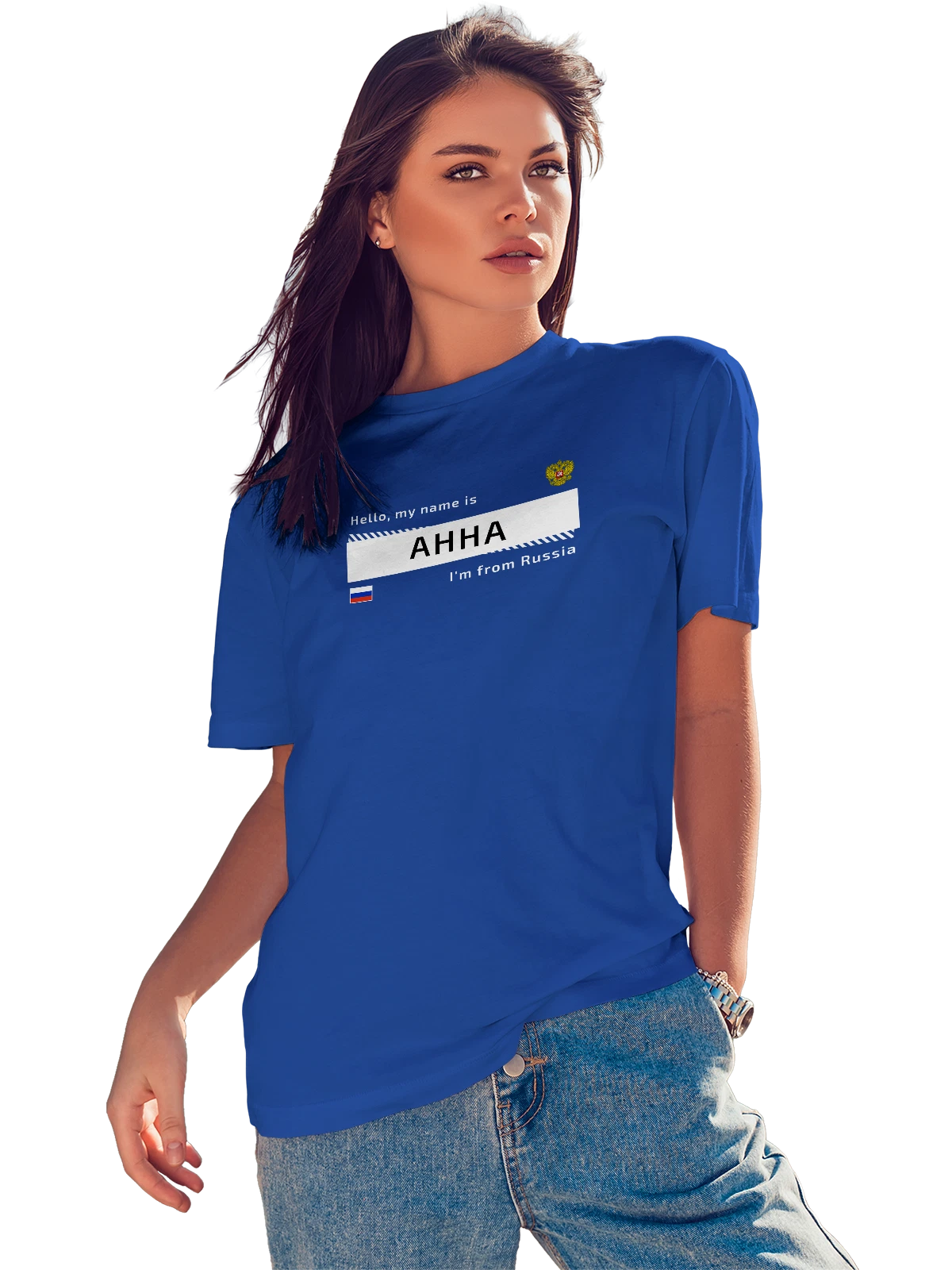 Футболка с именем Анна Аня Россия синяя с принтом — надпись с именем — Синяя, фото 1