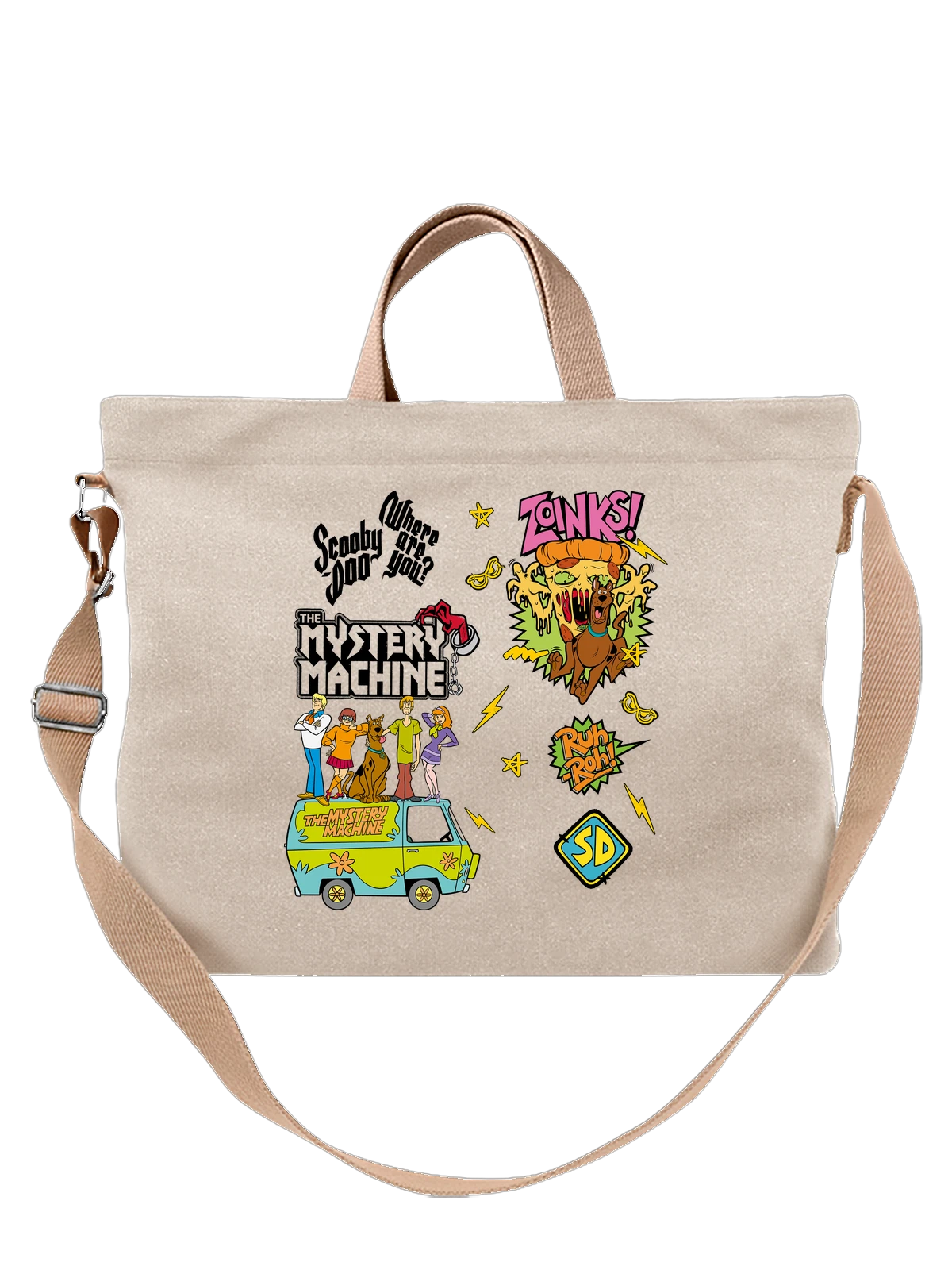 Сумка бежевая с принтом Скуби-Ду и Mystery Machine команда — команда Mystery Inc. — Бежевая, фото 1