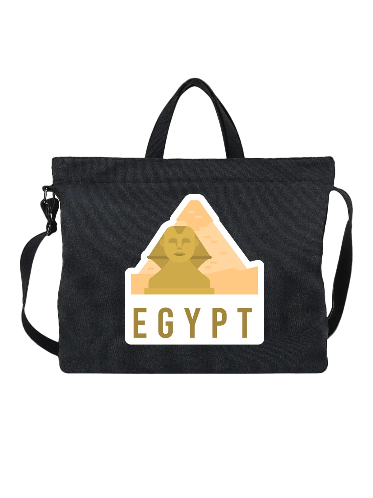 Сумка чёрная с принтом Египетский сфинкс и пирамида EGYPT — иероглифы — Чёрная, фото 1