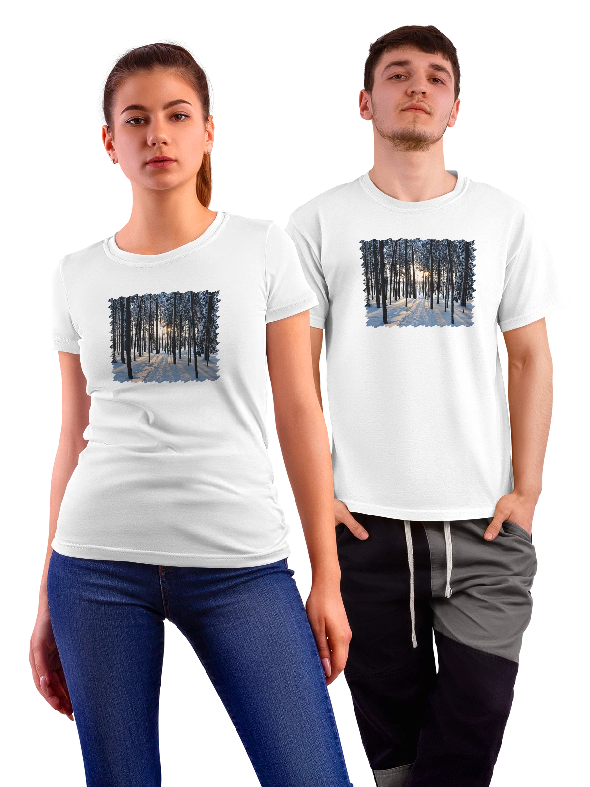 Футболка Пейзаж лес белая с принтом — глубина пространства — Белая, фото 1