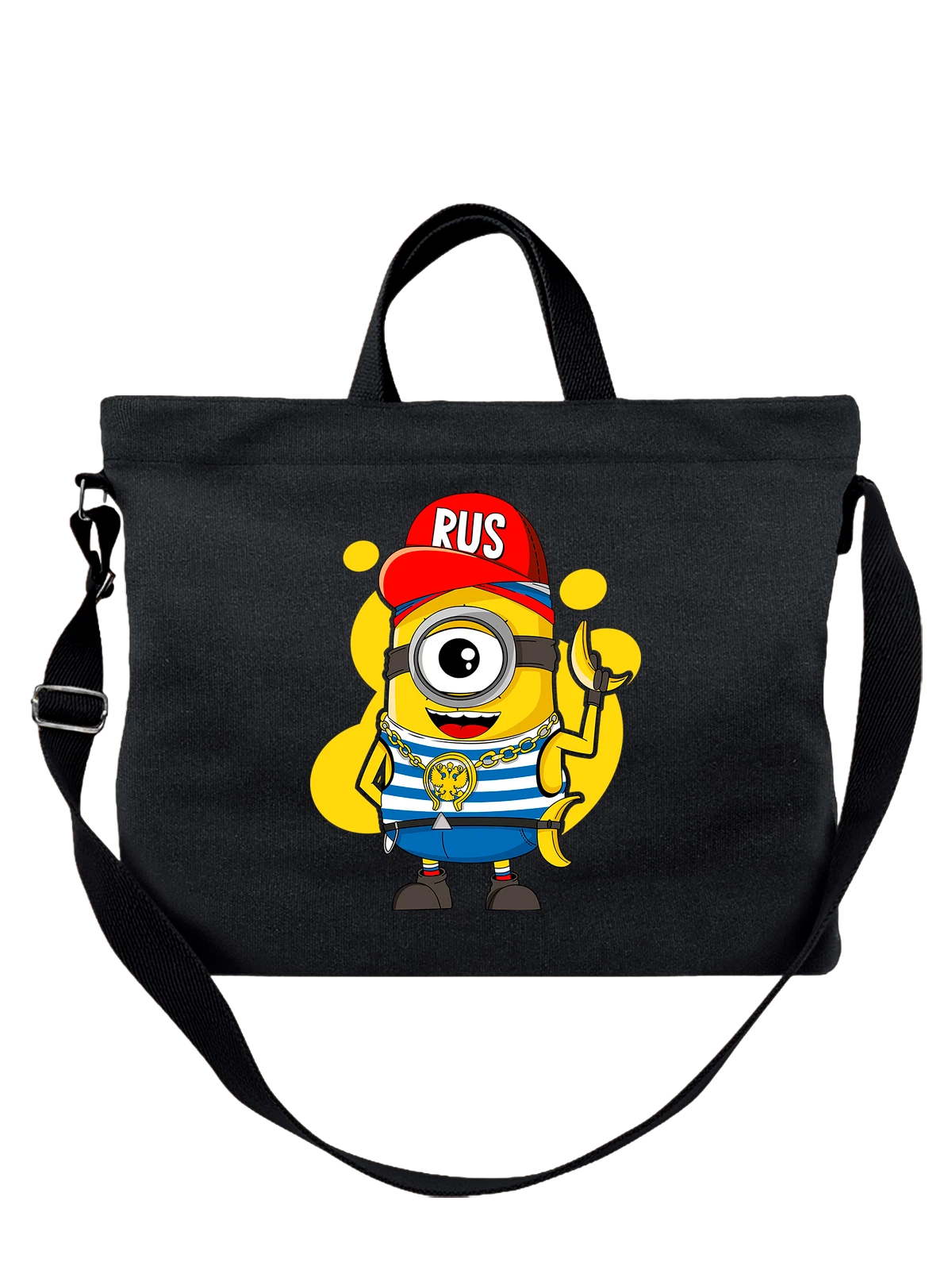 Сумка Миньон Minion в тельняшке надпись rus чёрная с принтом — желтый персонаж — Чёрная, фото 1