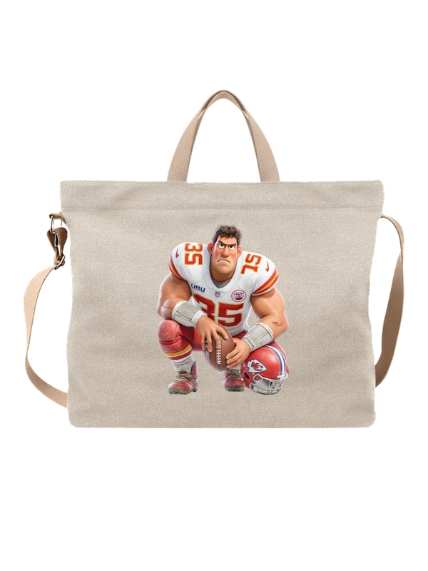 Сумка бежевая с принтом Kansas City Chiefs No35, игрок NFL — Бежевая, фото 1