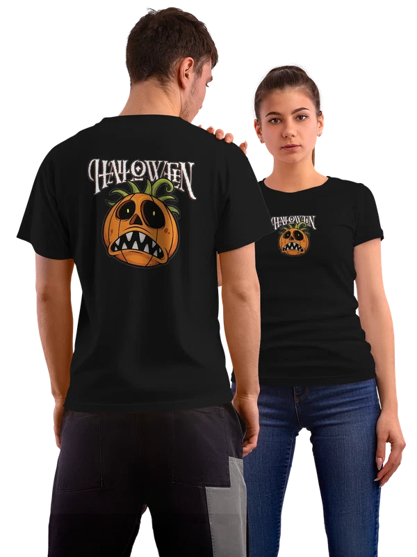 Футболка тыква и надпись Halloween — Чёрная, фото 1
