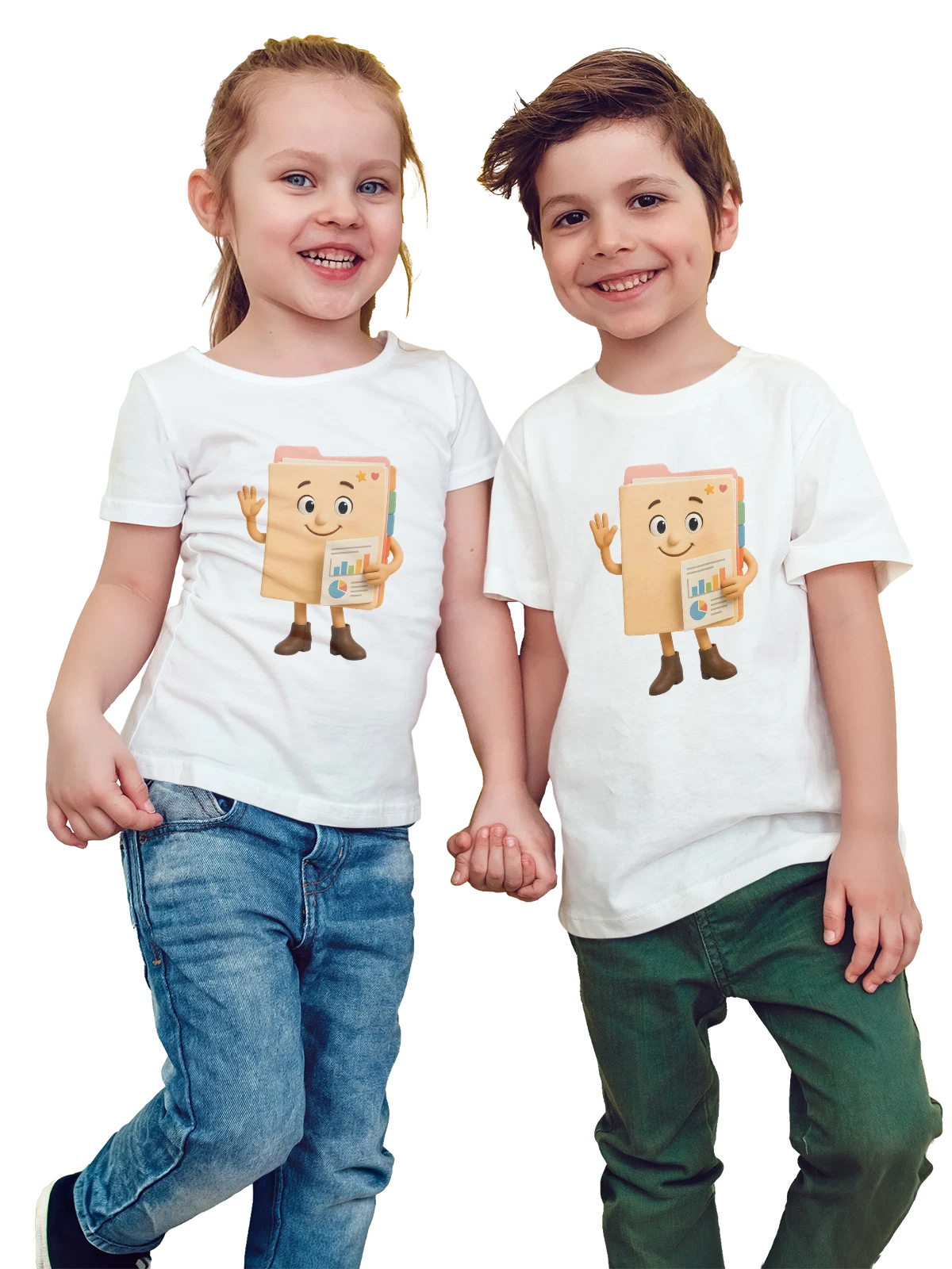 Футболка детская Блокнот с графиками и рукой белая с принтом — статистика — Белая, фото 1