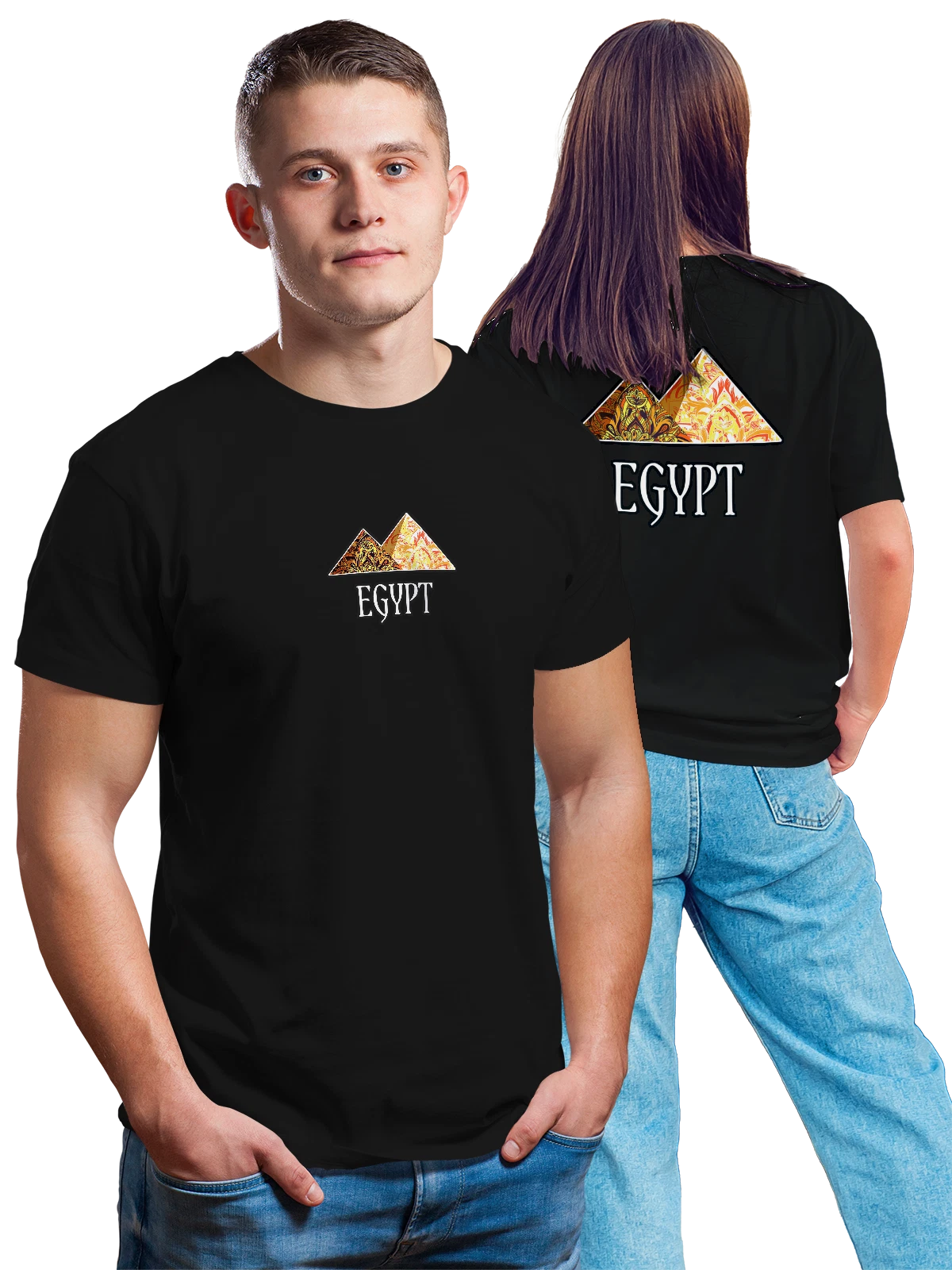 Футболка Египет Egypt с пирамидами чёрная с принтом на спине — футболка подростку — Чёрная, фото 1