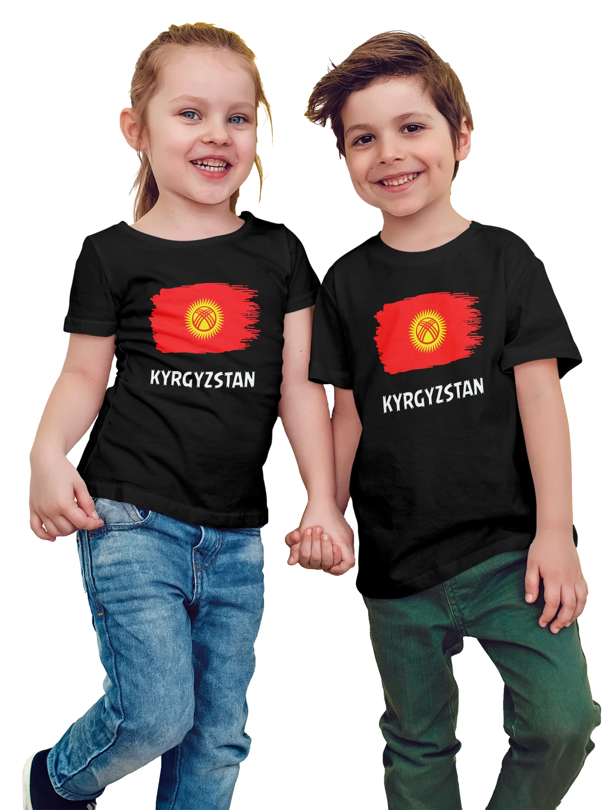 Футболка детская с флагом Киргизии Kyrgyzstan чёрная с принтом — патриотический принт — Чёрная, фото 1