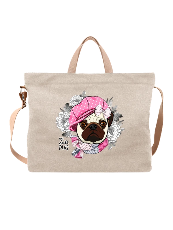 Сумка мопс в кепке cute pug — Белая, фото 1