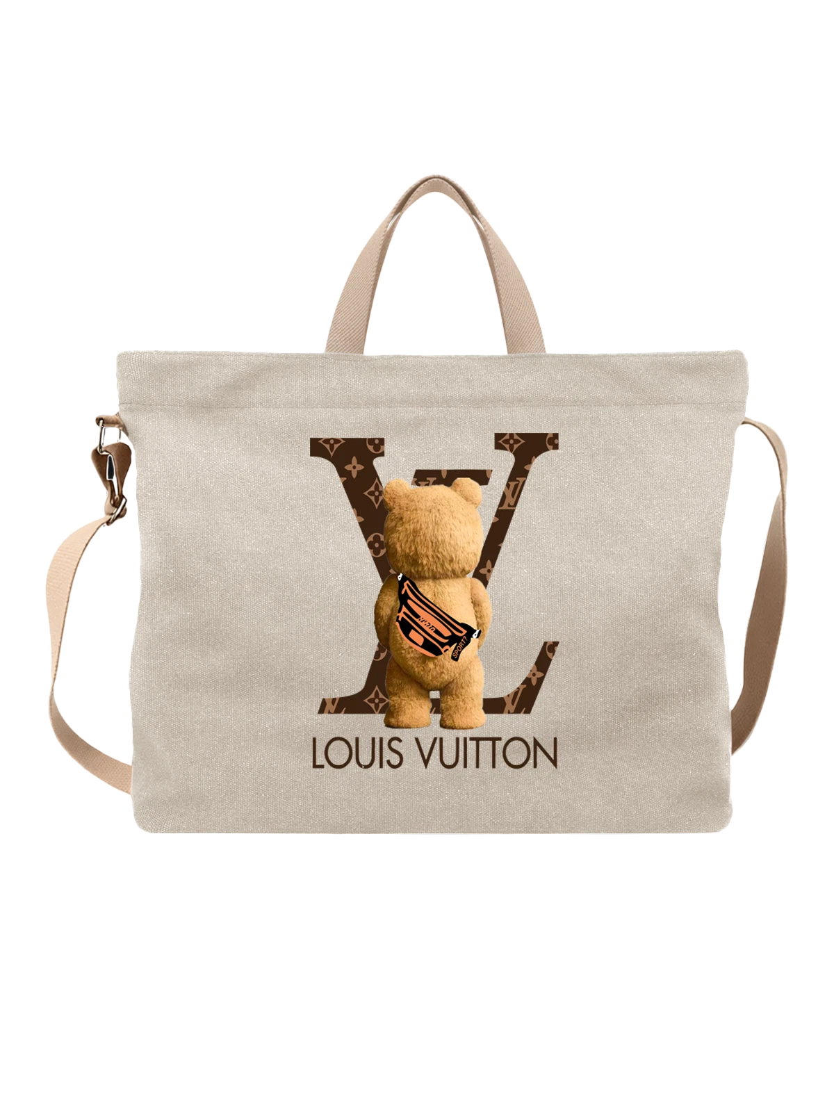 Сумка бежевая с принтом Louis Vuitton плюшевый мишка с сумкой — игрушка — Бежевая, фото 1