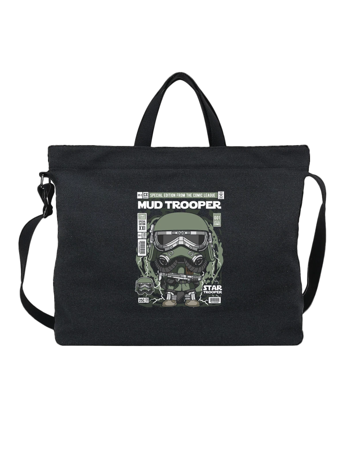 Сумка Штурмовик Star Trooper в зеленом шлеме чёрная с принтом — sci fi — Чёрная, фото 1