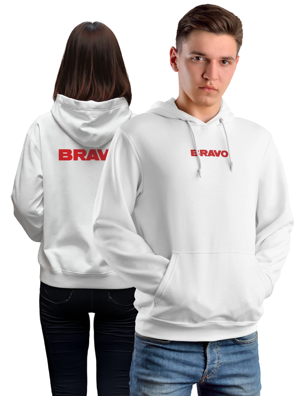 Худи Bravo белое с принтом — современная айдентика — Белая, фото 1