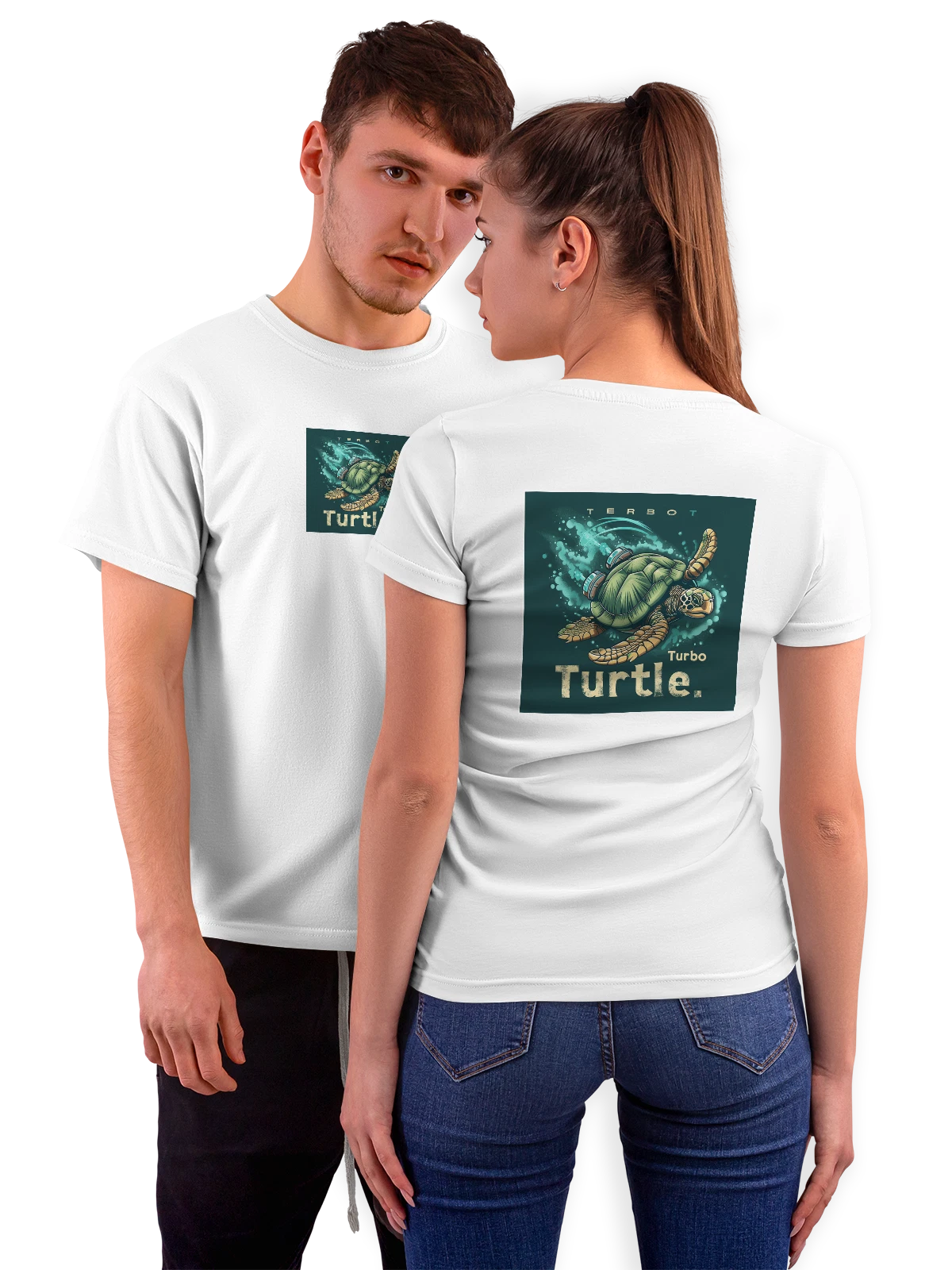 Футболка Морская черепаха Turbo Turtle белая с принтом на спине — движение — Белая, фото 1