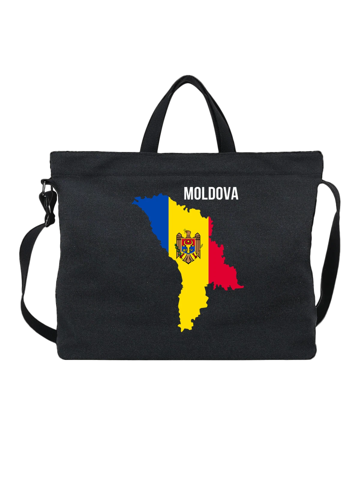 Сумка с флагом Молдовы Moldova чёрная с принтом — национальная символика — Чёрная, фото 1