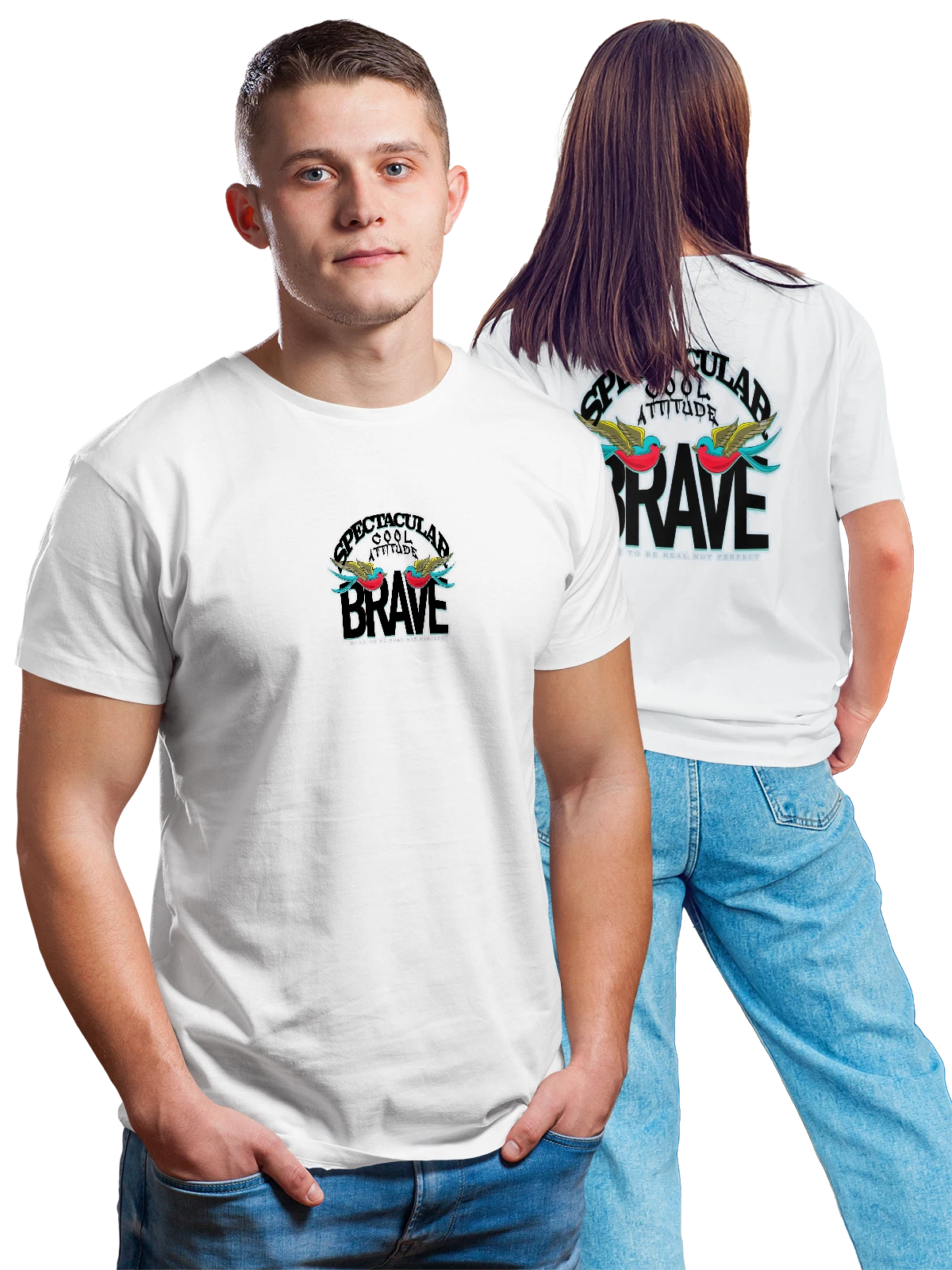Футболка Птицы с надписью brave белая с принтом на спине — дикая природа — Белая, фото 1