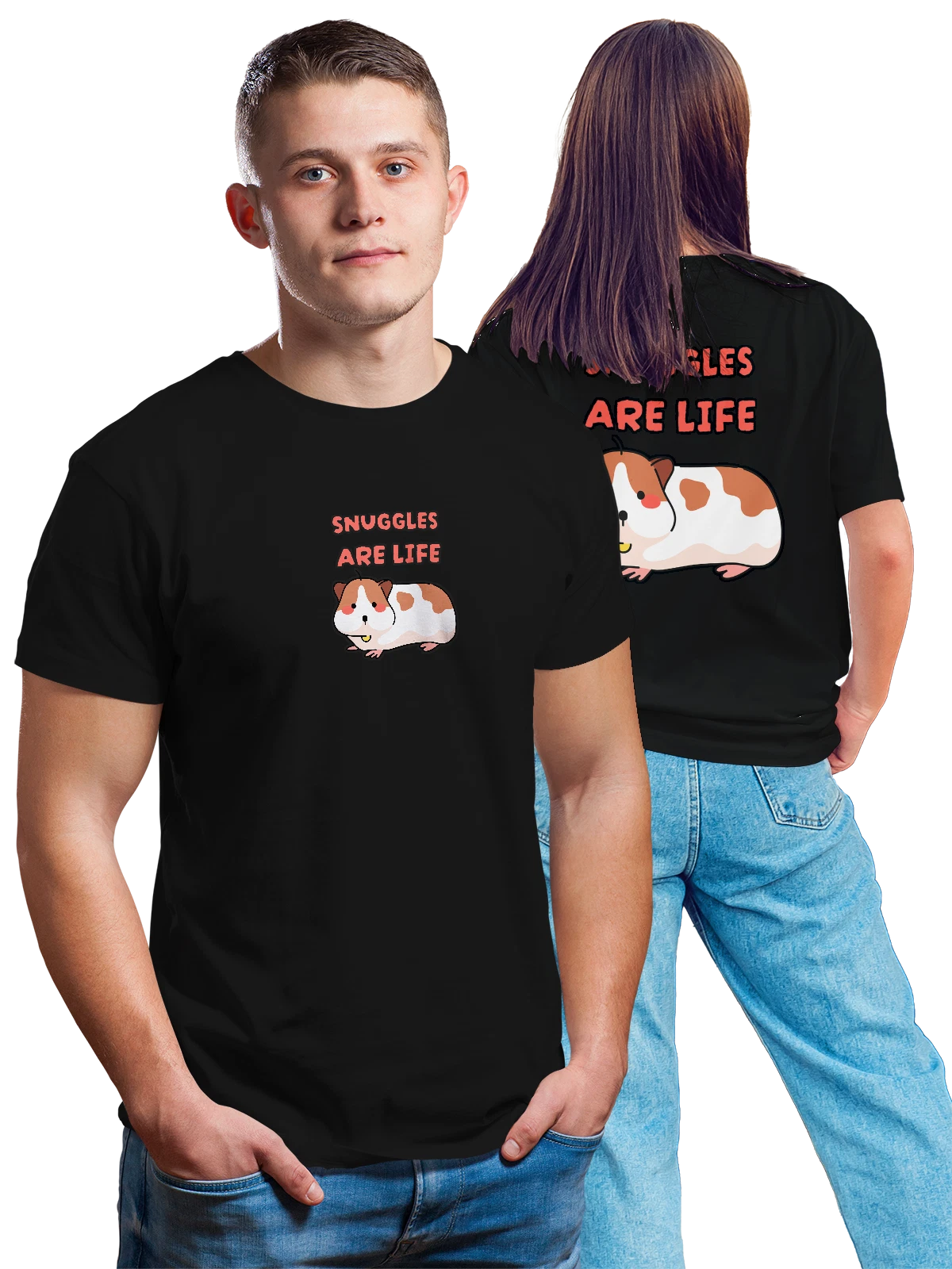 Футболка с хомяком snuggles are life чёрная с принтом на спине — домашний любимец — Чёрная, фото 1