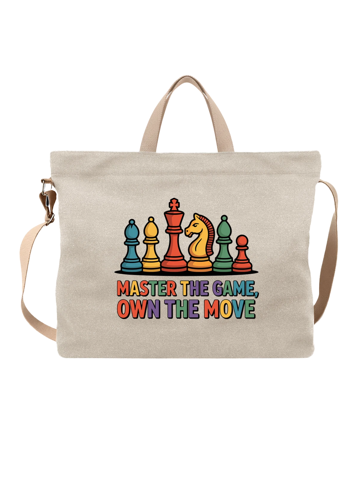Сумка бежевая с принтом Шахматы Master The Game Own Move — стратегия — Бежевая, фото 1