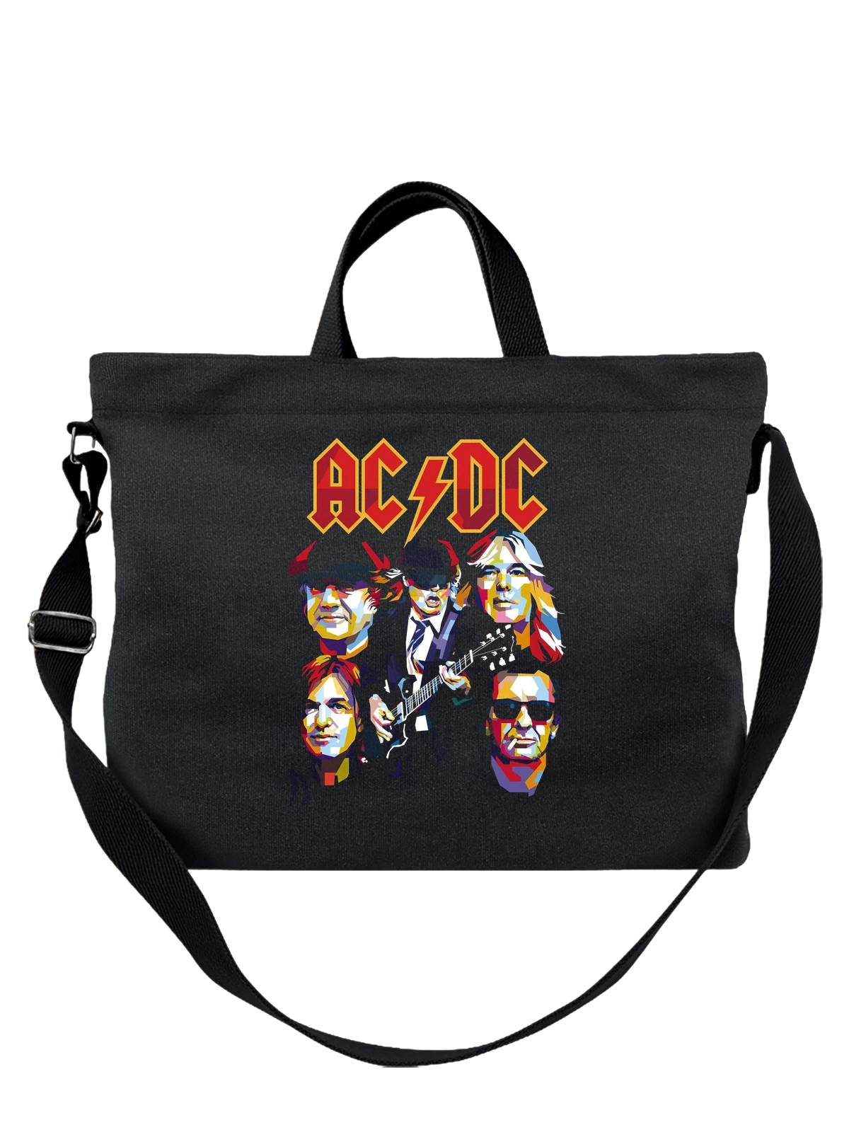 Сумка чёрная с принтом AC/DC AC DC рок группа с гитаристом и логотипом — сцена — Чёрная, фото 1