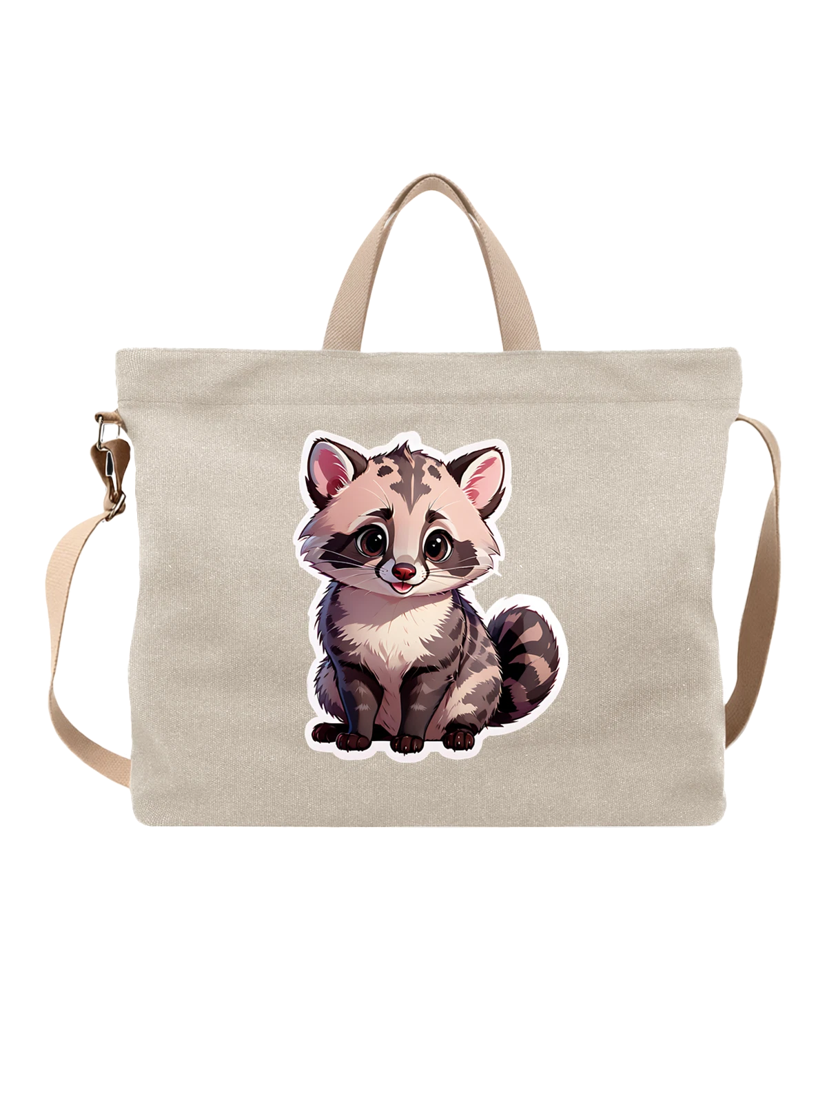 Сумка Енот с милой мордочкой и пушистым хвостом белая с принтом — животные — Белая, фото 1