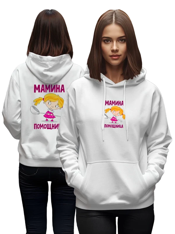 Худи с девочкой мамина помощница — Белая, фото 1